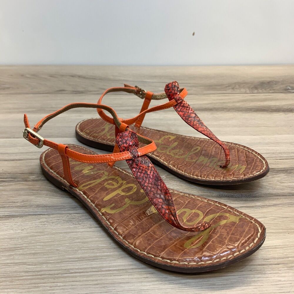 Sam Edelman Gigi Women's Orange Snake Thong T Strap Sandal Size 9 M